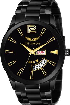 LOIS CARON LCS-8446 ORIGINAL BLACK PLATED DAY & DATE FUNCTIONING Analog Watch  - For Men