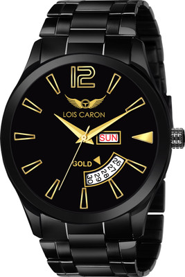 Lois Caron LCS-8446 ORIGINAL BLACK PLATED DAY & DATE FUNCTIONING Analog Watch - For Men