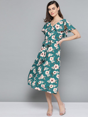 HARPA Women A-line Green Midi/Calf Length Dress