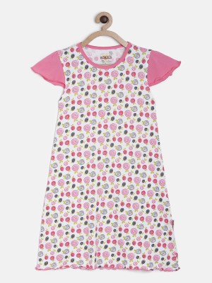 SINI MINI Girls Midi/Knee Length Casual Dress(Pink, Short Sleeve)