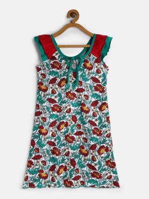 SINI MINI Girls Midi/Knee Length Casual Dress(Dark Green, Sleeveless)