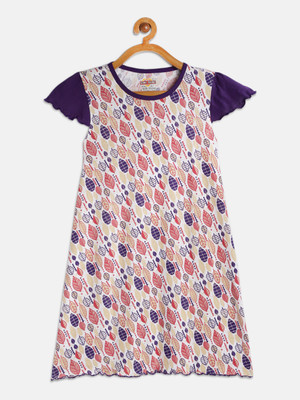 SINI MINI Girls Midi/Knee Length Casual Dress(Purple, Short Sleeve)
