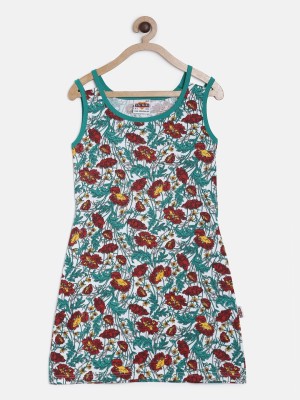 SINI MINI Girls Midi/Knee Length Casual Dress(Dark Green, Sleeveless)