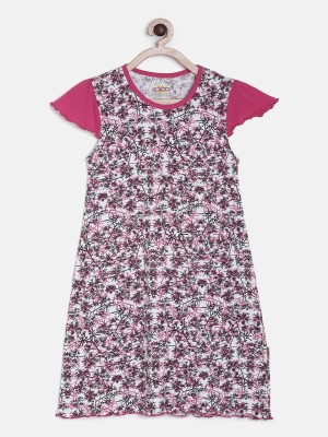 SINI MINI Girls Midi/Knee Length Casual Dress(Pink, Short Sleeve)