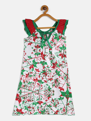 SINI MINI Girls Midi/Knee Length Casual Dress(Green, Sleeveless)