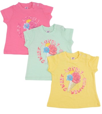 ZERO Baby Girls Party Pure Cotton Top(Yellow, Pack of 3)