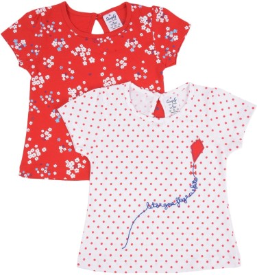 simply Baby Girls Party Pure Cotton Top(Red, Pack of 2)
