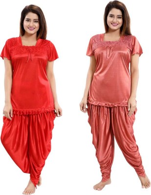 Classic Art Women Nighty Set(Brown, Red)