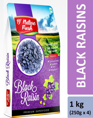 D NATURE FRESH Black Raisins 1Kg (250g x4) Raisins  (4 x 250 g)