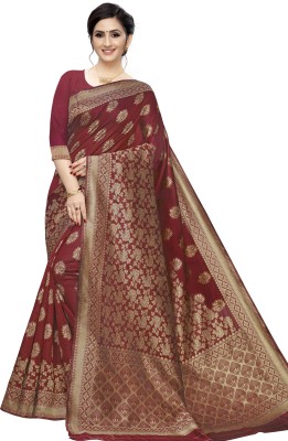 Leeza Store Woven Banarasi Jacquard Saree(Gold, Maroon)