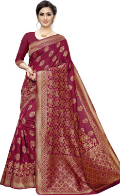 Leeza Store Woven Banarasi Jacquard Saree(Maroon)