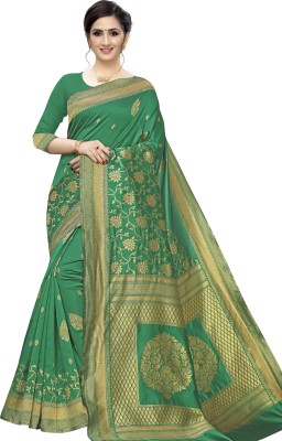 Leeza Store Woven Banarasi Silk Blend, Jacquard Saree(Green)