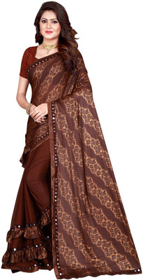 Sanskriti Designer Self Design Bollywood Lycra Blend Saree(Brown)