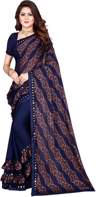 Sanskriti Designer Self Design Bollywood Lycra Blend Saree(Blue)