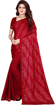 Sanskriti Designer Self Design Bollywood Lycra Blend Saree(Red)