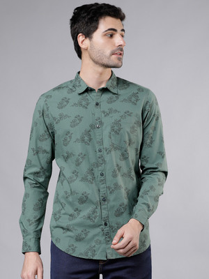 HIGHLANDER Men Printed Casual Green, Grey Shirt