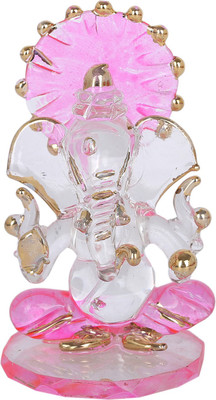 jagriti enterprise Crystal Ganesh Idol for Car Dashboard & Office - Embrace Divine Energy Decorative Showpiece  -  8.5 cm(Crystal, Multicolor)