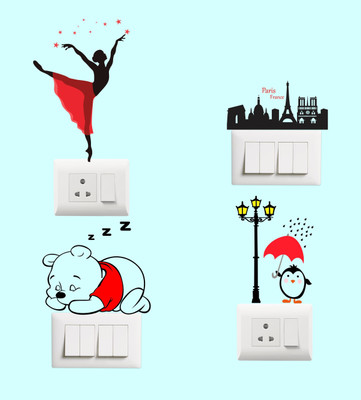 Sudharshan Sticker 13 cm Decorative switch Board sticker size:-13cmX15cm Self Adhesive Sticker(Pack of 4)