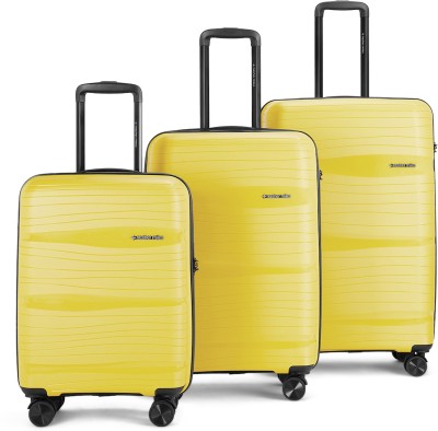Nasher Miles Nicobar Hard-Sided Dual Tone Polypropylene Luggage Set of 3 Yellow and Navy Blue Trolley Bags (55, 65 & 75 cm) Check-in Luggage - 28 inch