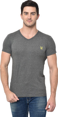 MACK JONNEY Solid Men V Neck Grey T-Shirt