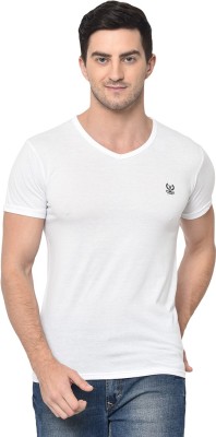 VIMAL JONNEY Solid Men V Neck White T-Shirt