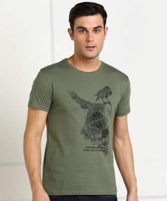 Peter England Graphic Print Men Round Neck Green T-Shirt