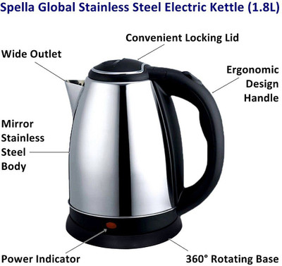 ND BROTHERS Hot Water Pot Portable Boiler Tea Coffee Warmer Heater Stainless Steel Beverage Maker(2 L, Silver , Black)