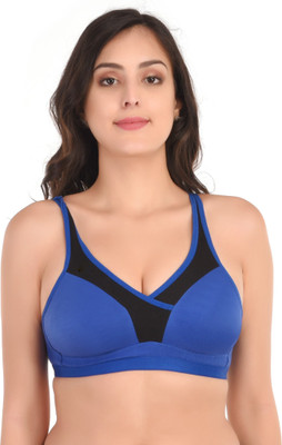 Body Lable Women Sports Non Padded Bra(Blue, Black)