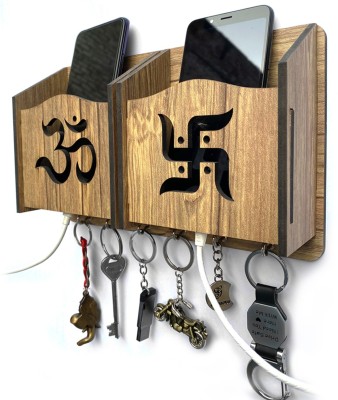 Aquatic Craft Om Swastik-2 Shelf(YB) 2020 Wood Key Holder(6 Hooks, Beige)