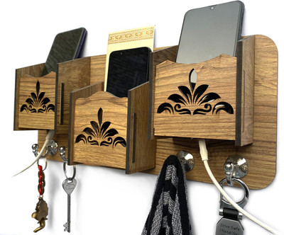 Aquatic Craft 3 Shelf MH-Flwr(YB) 2020 Wood Key Holder(4 Hooks, Beige)