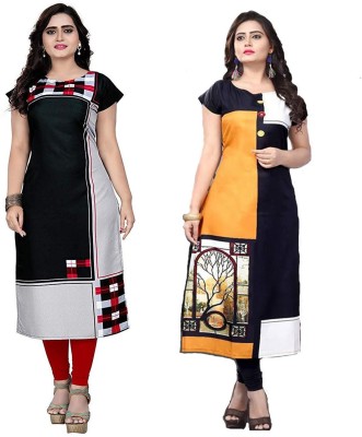 ak fashion mall Women Printed A-line Kurta(Black, Orange, Grey)