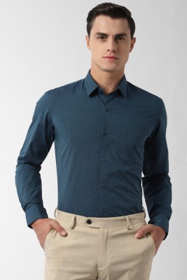 Peter England Men Self Design Formal Blue Shirt