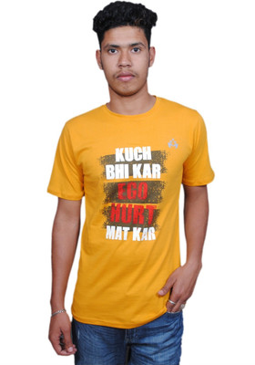 RAYYENA FASHION Printed Men Round Neck Yellow T-Shirt