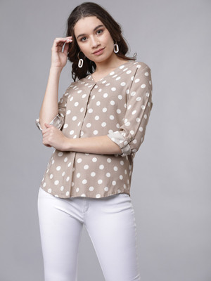 Tokyo Talkies Casual 3/4 Sleeve Printed Women Grey Top