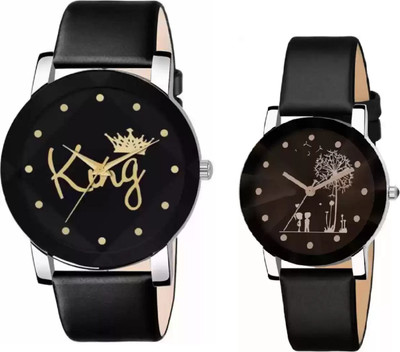 blutech Beautiful Trending Lover Couple King Queen Crystal Combo Watch for Men and Women Analog Watch - For Couple