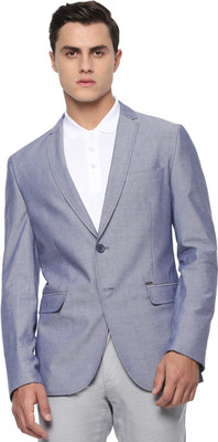 VAN HEUSEN Self Design Single Breasted Casual Men Blazer(Blue)
