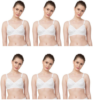 poksi Women White Cotton Bra Full Coverage Non Padded Non Wired (Pack of 6 set) Women Full Coverage Non Padded Bra Women Full Coverage Non Padded Bra(White)