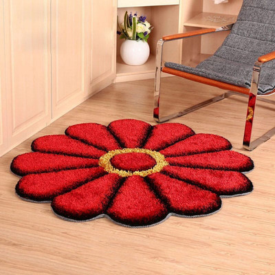 shopgallery Red Polyester Area Rug(2 ft,  X 2 ft, Circle)