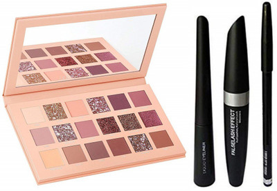 angelie Edition Eyeshadow Palette(Multicolor) + 3 in 1 kit (mascara,eyeliner,eyebrow pencils)(4 Items in the set)