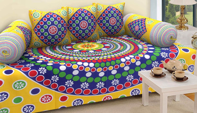 R A F Z Cotton Polka Diwan Set(Multicolor)
