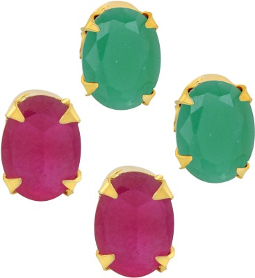 MissMister Pure Goldplated Faux (Lab-Created) Ruby and Emerald Stud earring Women Fashion Girls Ruby Brass Stud Earring