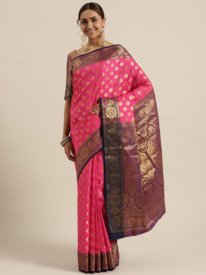 Ratnavati Self Design Bollywood Silk Blend, Pure Silk Saree(Pink)