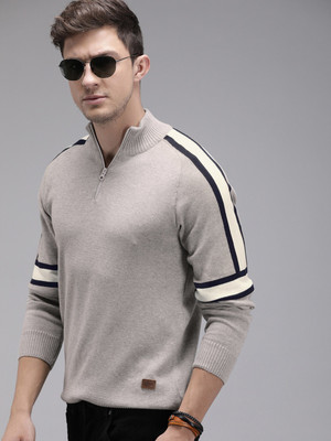 Roadster Solid Casual Men Grey Sweater