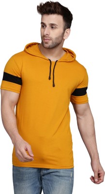 TEEFOX Solid Men Hooded Neck Yellow T-Shirt