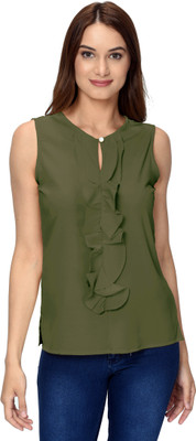Thisbe Casual Sleeveless Solid Women Light Green Top
