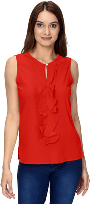 Thisbe Casual Sleeveless Solid Women Red Top
