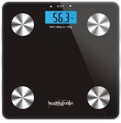 Healthgenie Digital Body Composition Monitor Weighing Scale, Strong & Best Glass Build Electronic Bathroom Scales & Weight Machine to Monitor BMI, Segmental Body Fat & Skeletal Muscle Weighing Scale(Black)