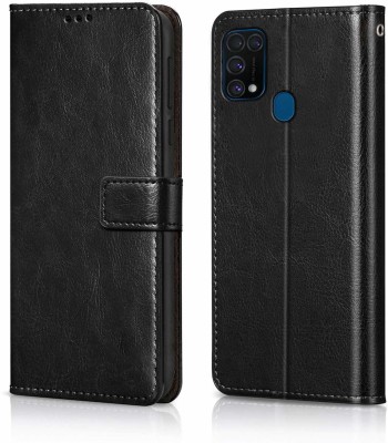 ELEF Flip Cover for Samsung Galaxy A21s Vintage Leather Flip with Wallet and Stand(Black, Shock Proof, Pack of: 1)