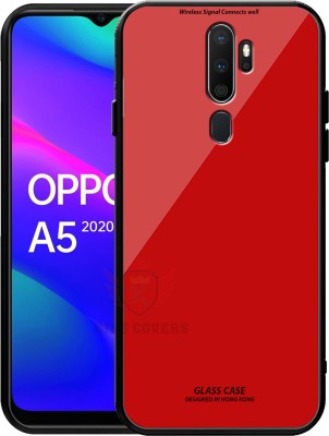 KING COVERS Back Cover for Oppo A5 2020 Luxurious 9H Toughened Glass Back Case Shockproof TPU Bumper Cover(Red, Dual Protection, Pack of: 1)