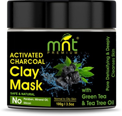 MNT Activated Charcoal Clay Mask with Green Tea & Tea Tree Oil (100g) for All Skin Types |Pore Detoxifying & Deeply Cleanses Skin(100 g)